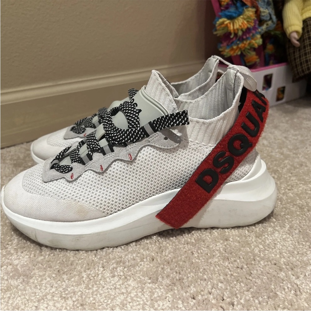 Dsquared iconic rare sneakers knit wedge heel white/red size 7